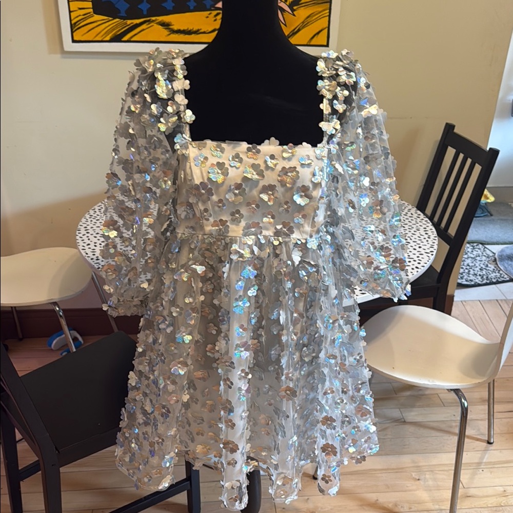 Shimmering Silver Floral Dress